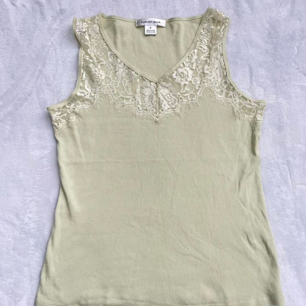 August Silk Floral Lace Tank Top Women's M Vintage 2000s Y2K Unique Sleeveless